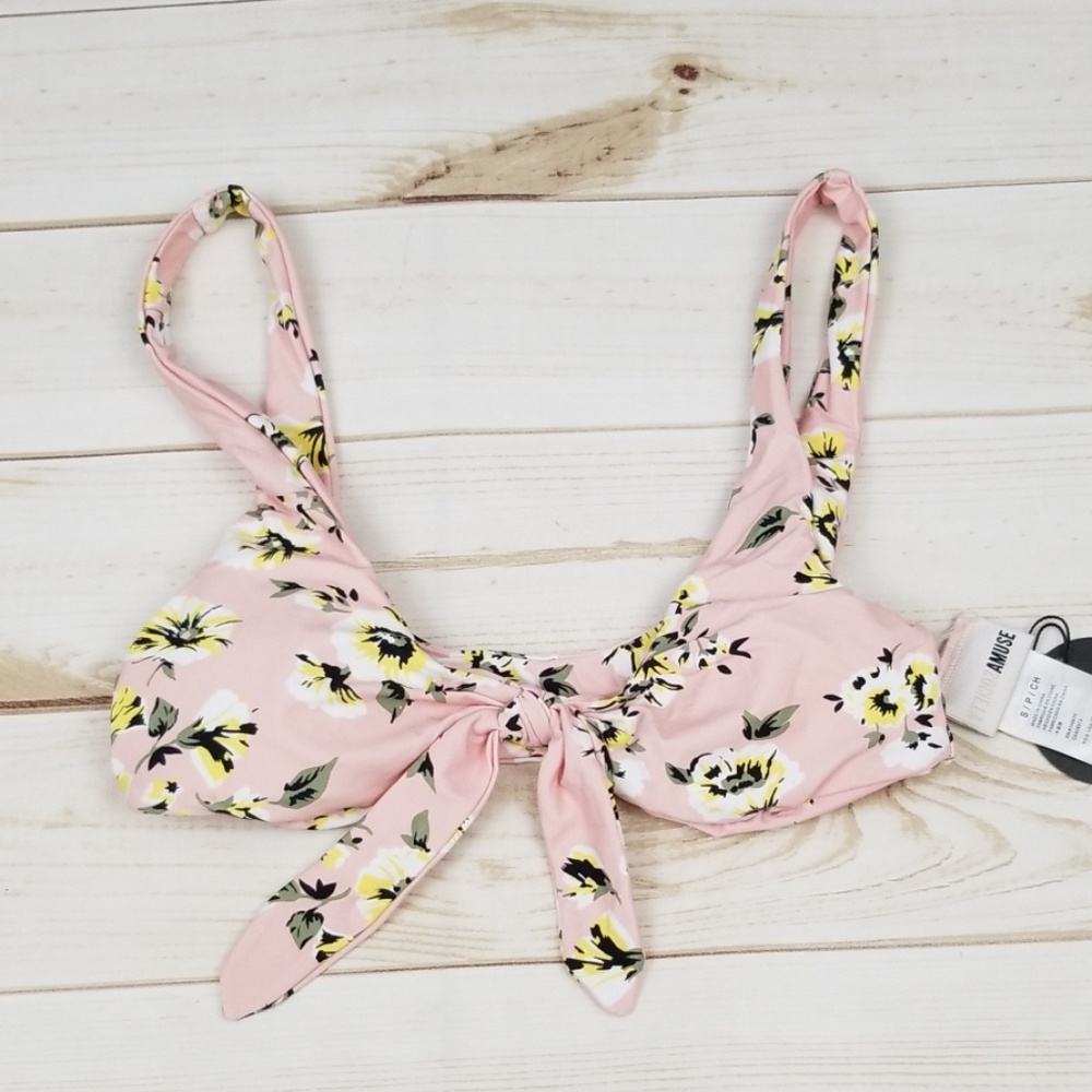 Amuse Society Pink Floral Bikini Top